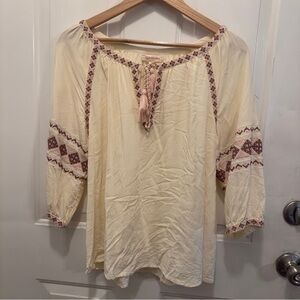 Solitaire Cream Blouse with Pink Embroidery